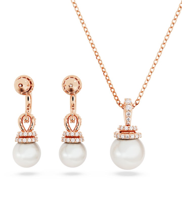 Originally Set, Crystal Pearl, White, Rose Gold tone Plated