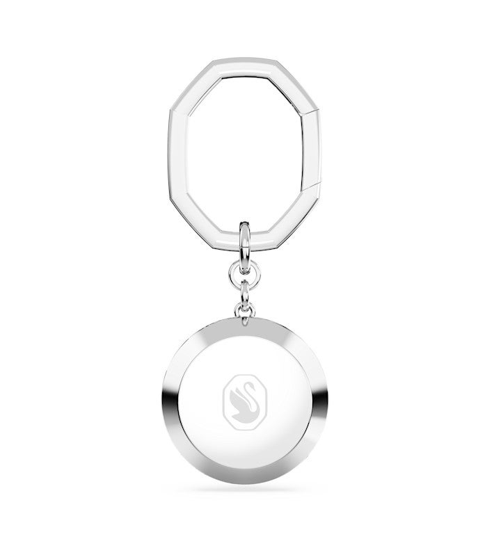 Key Ring, Round Cut, White, Rhodium Plated