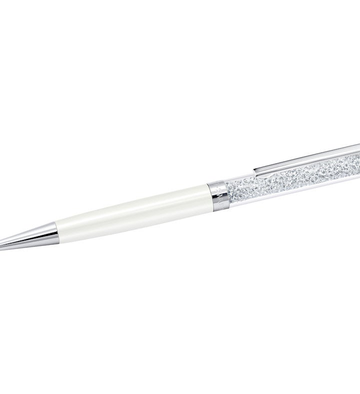 Crystalline Ballpoint Pen, White, White Lacquered, Chrome Plated