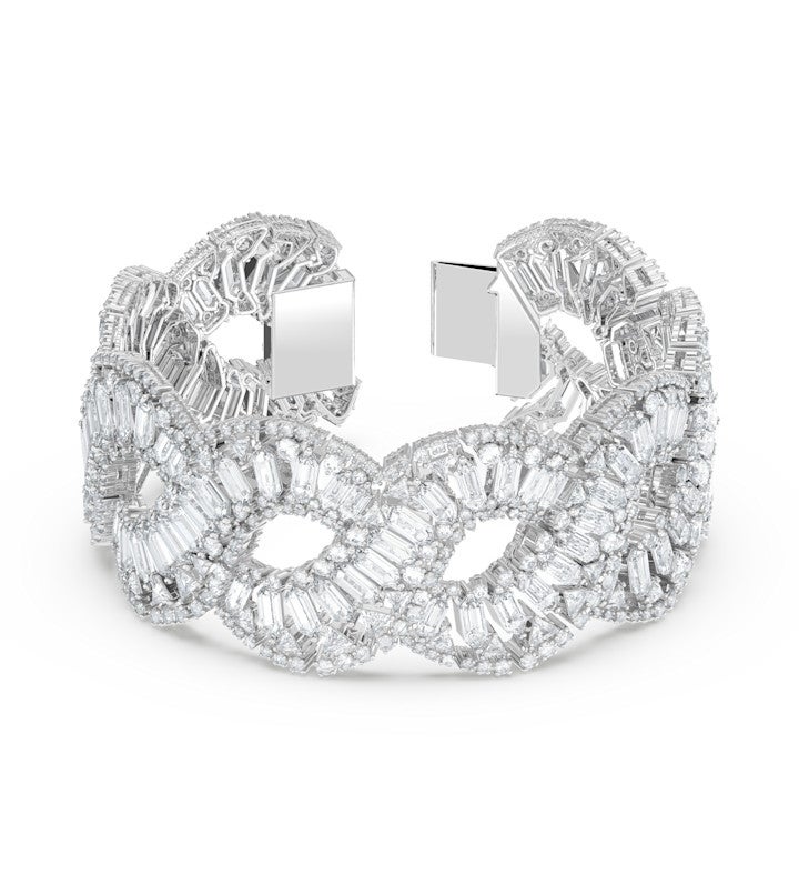 Hyperbola Bracelet, Mixed Cuts, Infinity, White, Rhodium Plated