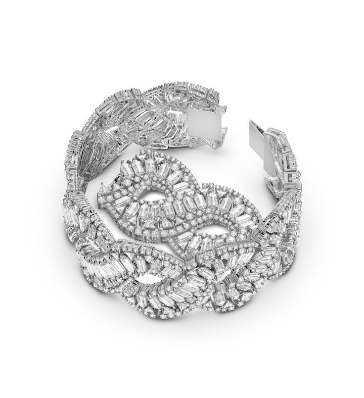 Hyperbola Bracelet, Mixed Cuts, Infinity, White, Rhodium Plated