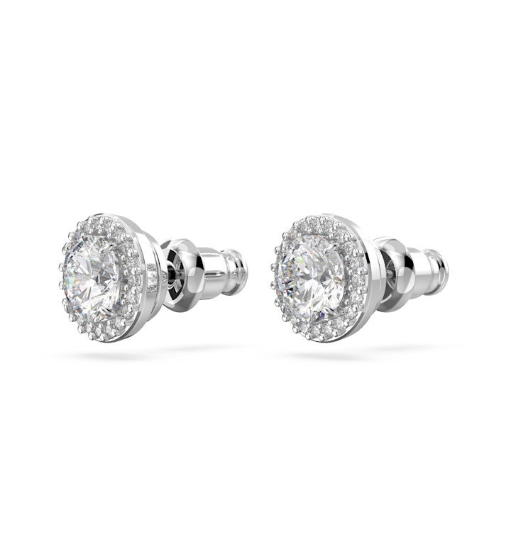 Una Angelic Stud Earrings, Round Cut, Pave, White, Rhodium Plated
