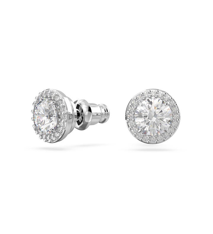 Una Angelic Stud Earrings, Round Cut, Pave, White, Rhodium Plated