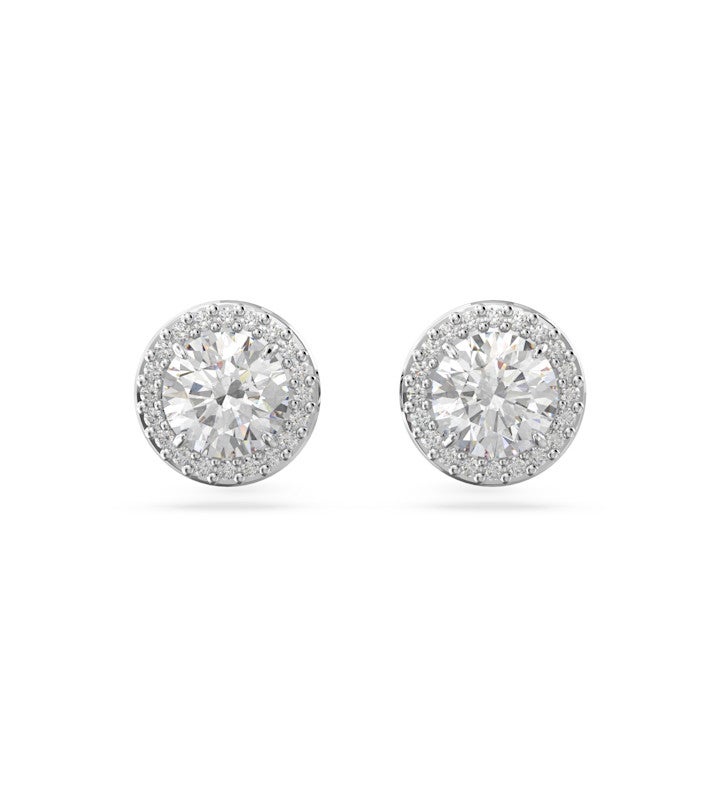 Una Angelic Stud Earrings, Round Cut, Pave, White, Rhodium Plated