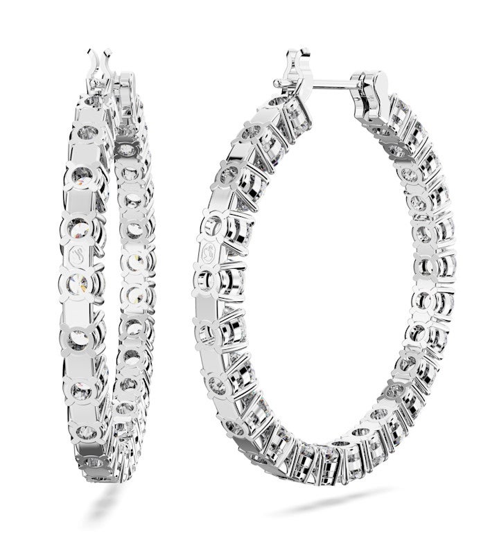 Matrix Hoop Earrings, Round Cut, White, Rhodium Plated