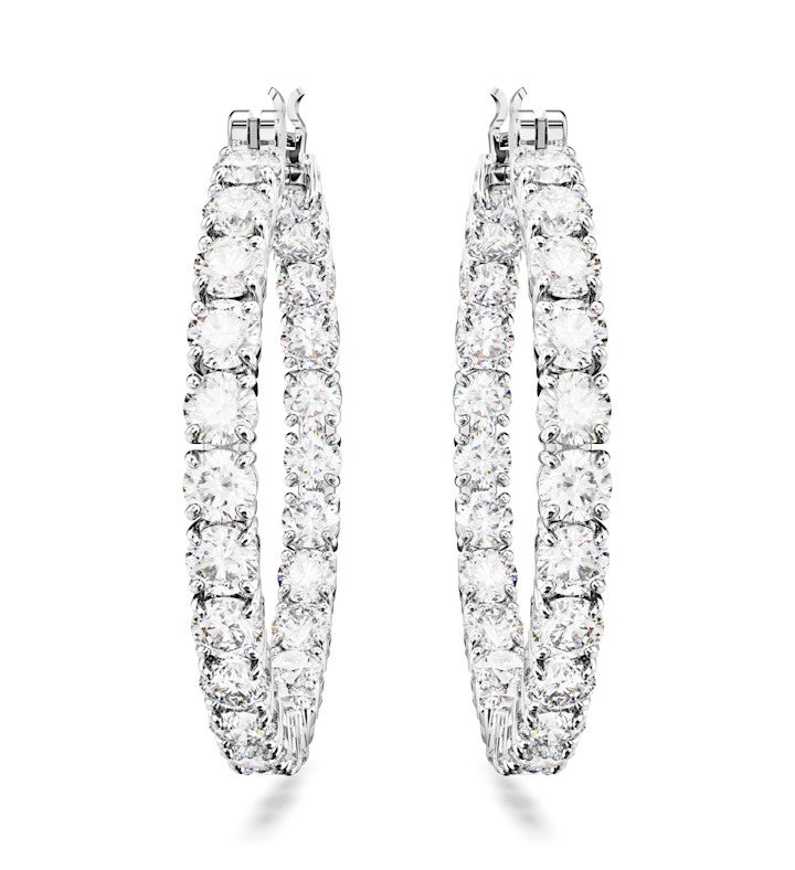 Matrix Hoop Earrings, Round Cut, White, Rhodium Plated