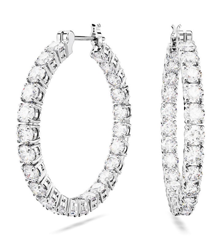 Matrix Hoop Earrings, Round Cut, White, Rhodium Plated
