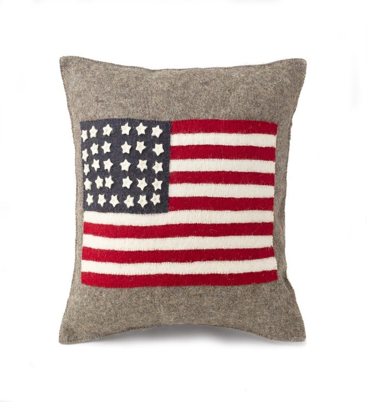 Handmade American Flag  Pillow In Hand Felted Wool