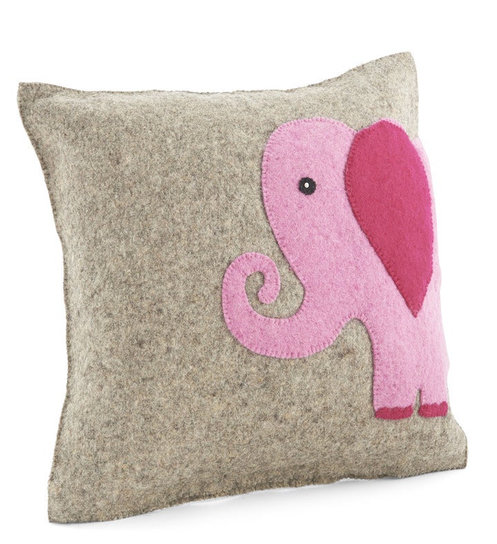 Pink Elephant Handmade Felted Wool Pillow Cover