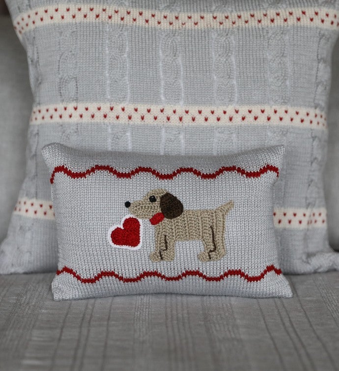 Valentine Puppy Mini Pillow   Grey