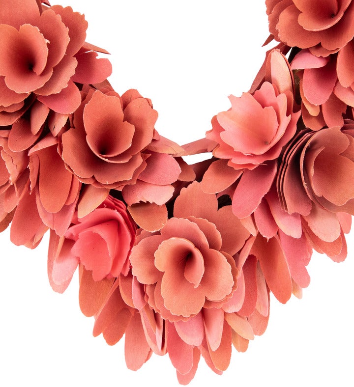 14" Salmon Pink Valentine's Day Wooden Floral Heart Wreath