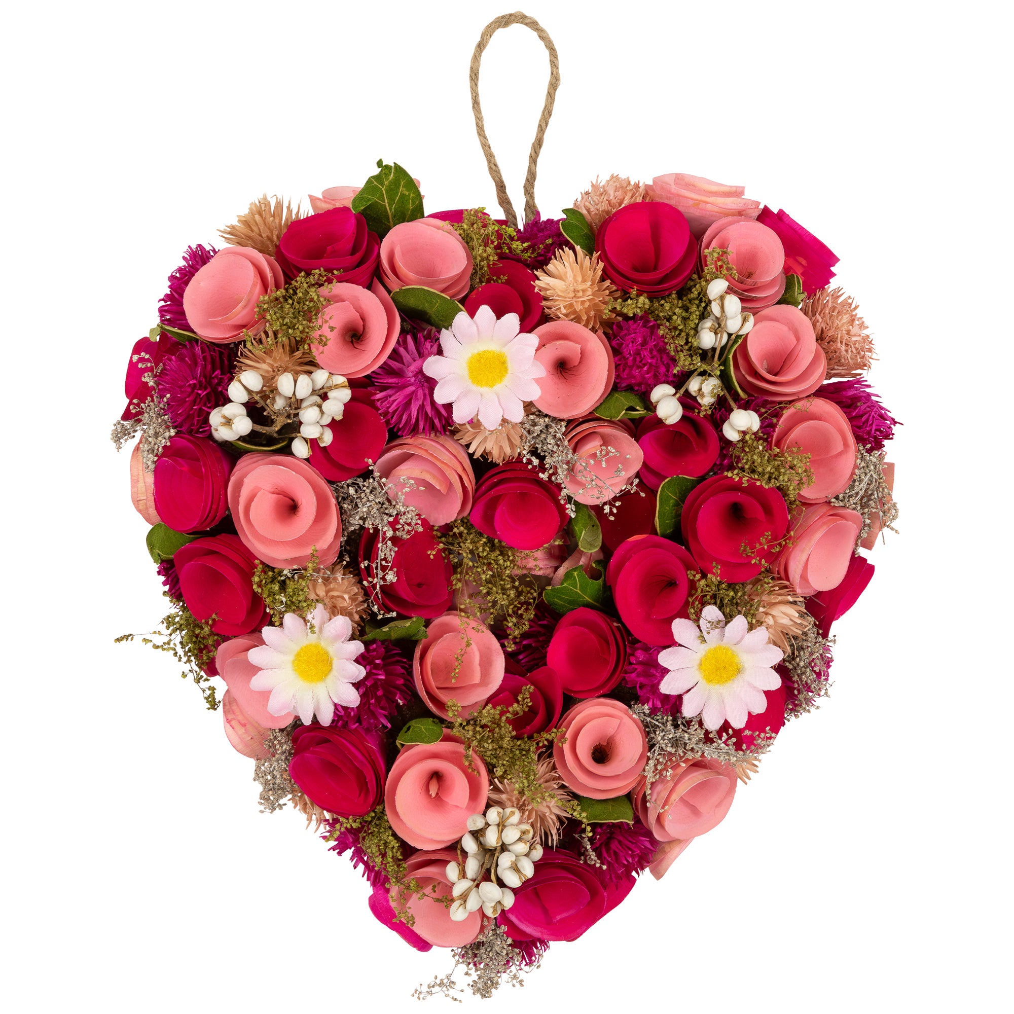 Mixed Floral And Berries Artificial Valentine's Day Heart Wreath   10.25"