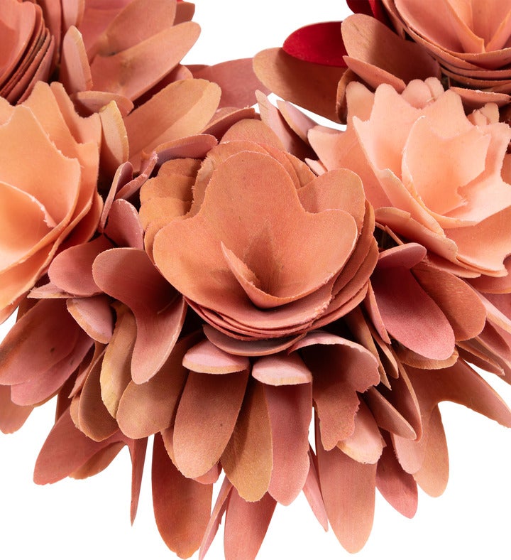 Wooden Rose Artificial Valentine's Day Floral Wreath - 15" - Red And Pink