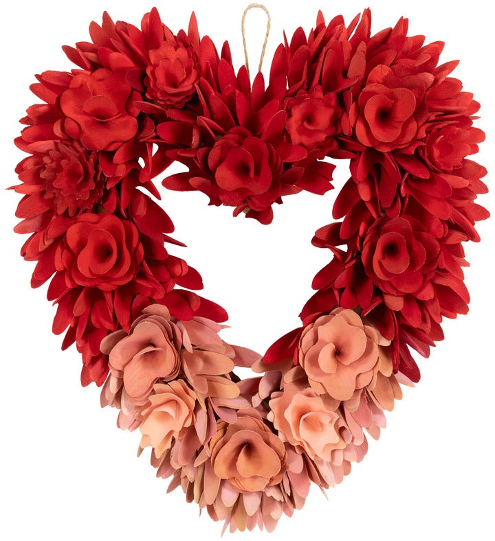 Wooden Rose Artificial Valentine's Day Floral Wreath   15"   Red And Pink