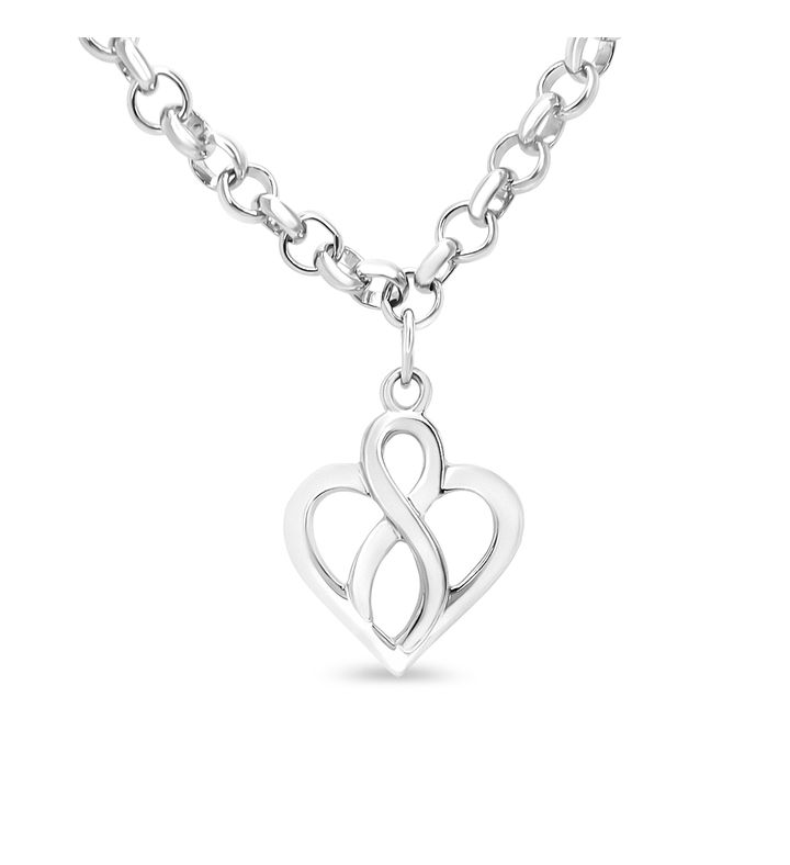 .925 Sterling Silver Open Heart And Infinity Chain Charm Bracelet - Size 7"