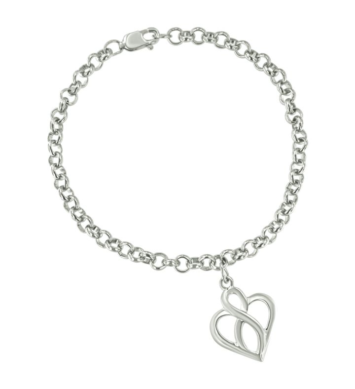 .925 Sterling Silver Open Heart And Infinity Chain Charm Bracelet - Size 7"