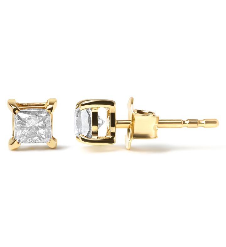 10k Yellow Gold Plated Silver 1/4 Cttw Princess Diamond Solitaire Earrings