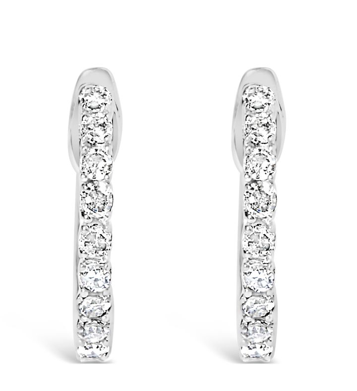 .925 Sterling Silver 1/6 Cttw Diamond Petite Hoop Earrings