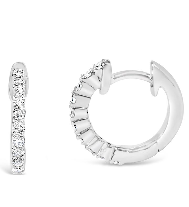 .925 Sterling Silver 1/6 Cttw Diamond Petite Hoop Earrings