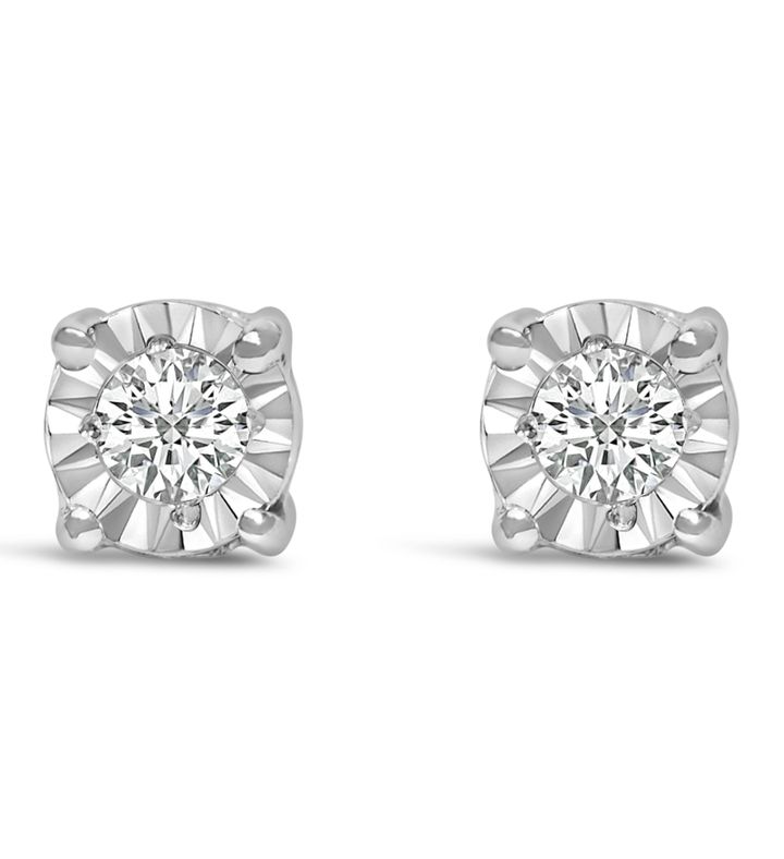 .925 Sterling Silver 1/10 Cttw Lab Grown Diamond Miracle set Stud Earrings