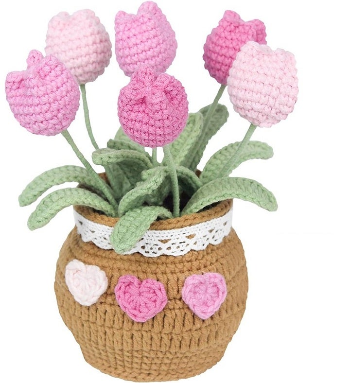 Crochet Tulips In Crochet Pot