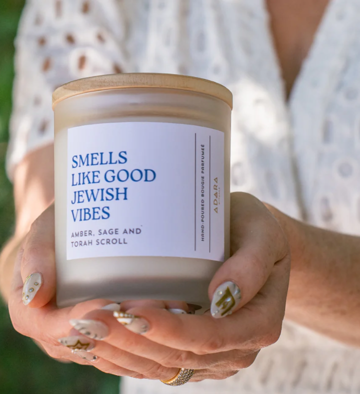 Smells Like Good Jewish Vibes   Amber, Sage & Torah Scroll Scented Candle