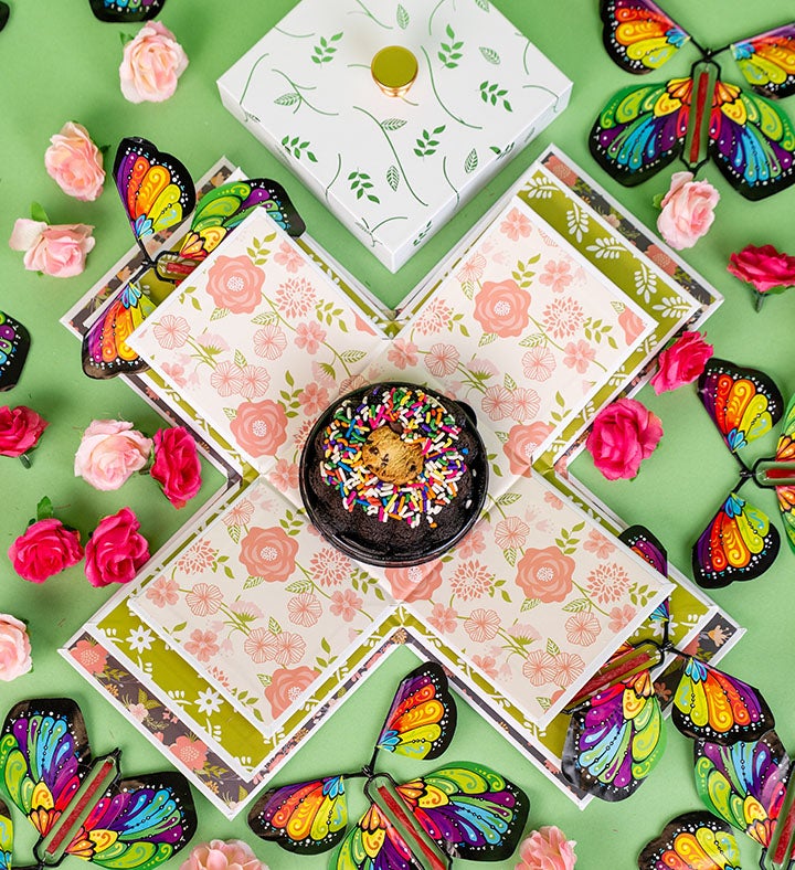 Blossom Box Gift With Butterfly Surprise and Cake