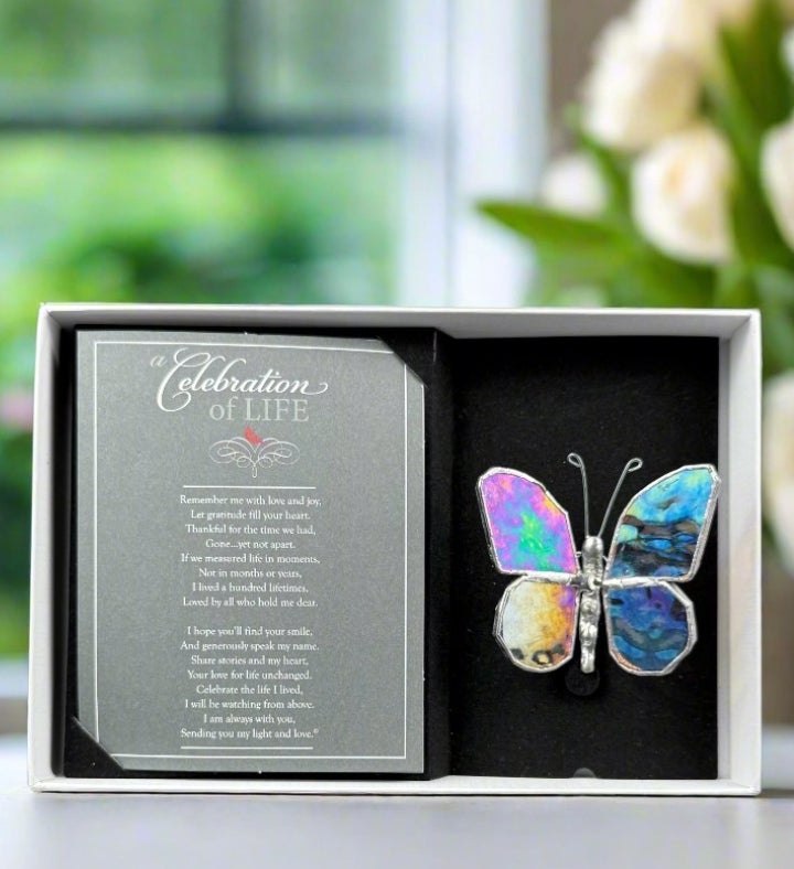 Celebration Of Life Glass Butterfly – Memorial Gift With Poem And Card