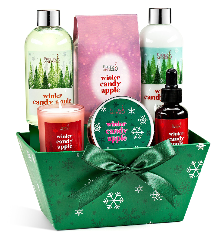 Winter Candy Apple Basket 7 Piece Bath and Body Gift Set for Women
