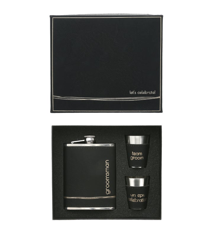 Groomsman Flask & Shot Glasses Set