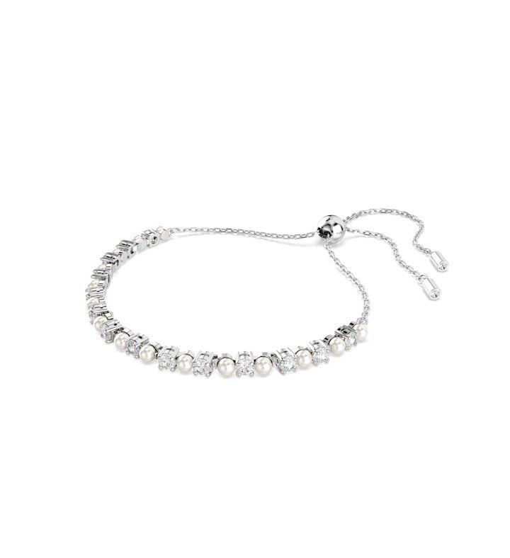 Matrix Bracelet Crystal Pearl Round Cut White Rhodium Plated