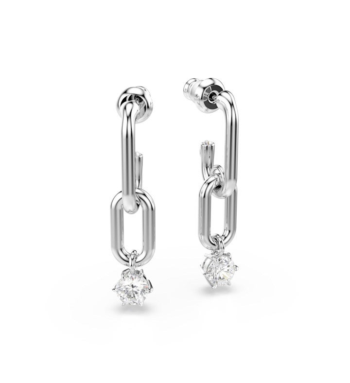 Constella Drop Earrings Round Cut White Rhodium Plated