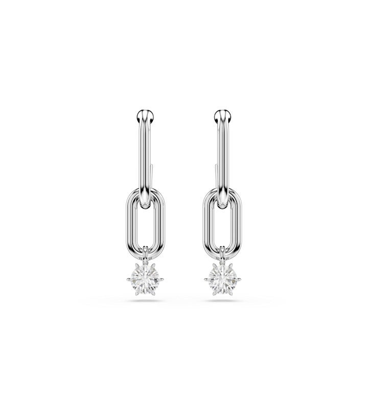 Constella Drop Earrings Round Cut White Rhodium Plated