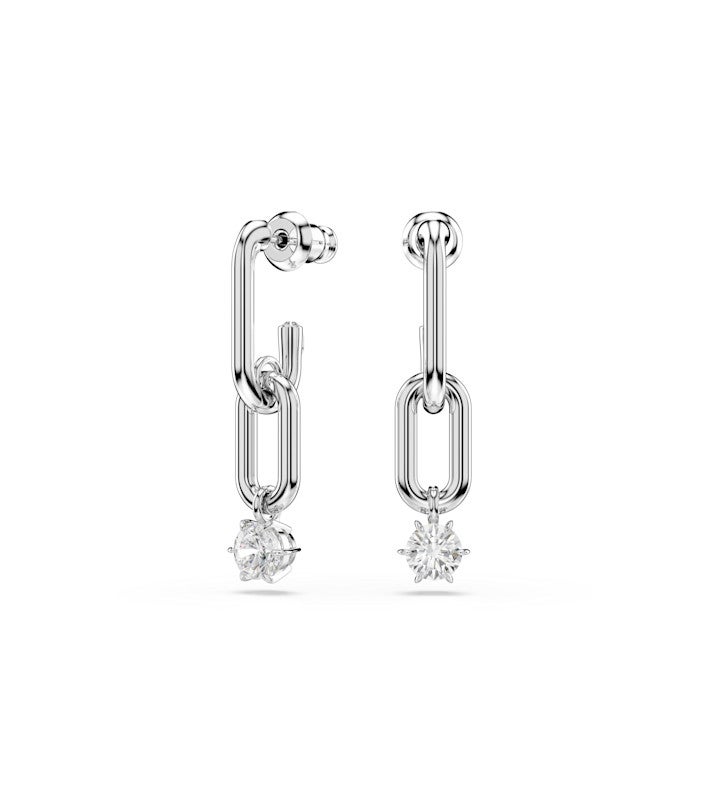 Constella Drop Earrings Round Cut White Rhodium Plated