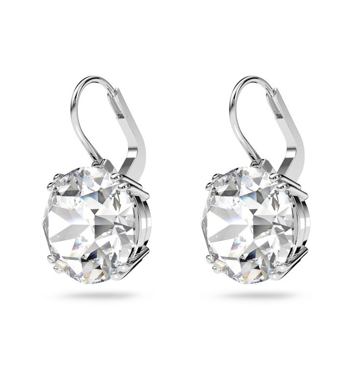 Millenia Drop Earrings Round Cut White Rhodium Plated