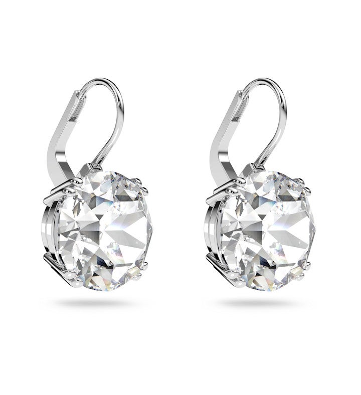 Millenia Drop Earrings Round Cut White Rhodium Plated