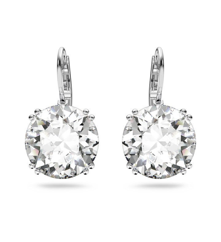 Millenia Drop Earrings Round Cut White Rhodium Plated