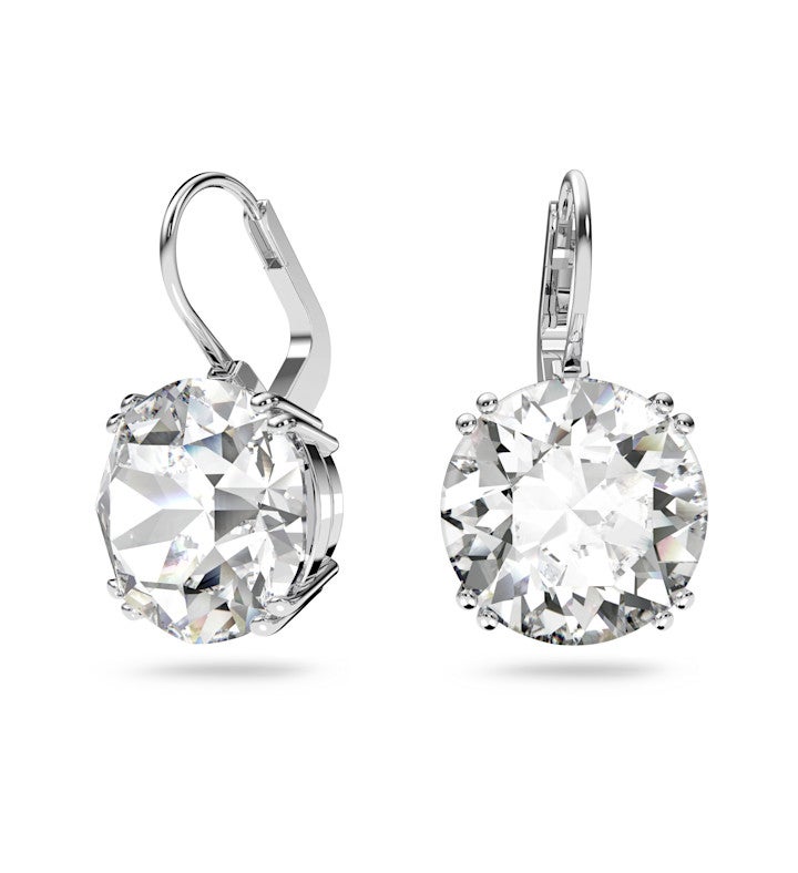 Millenia Drop Earrings Round Cut White Rhodium Plated