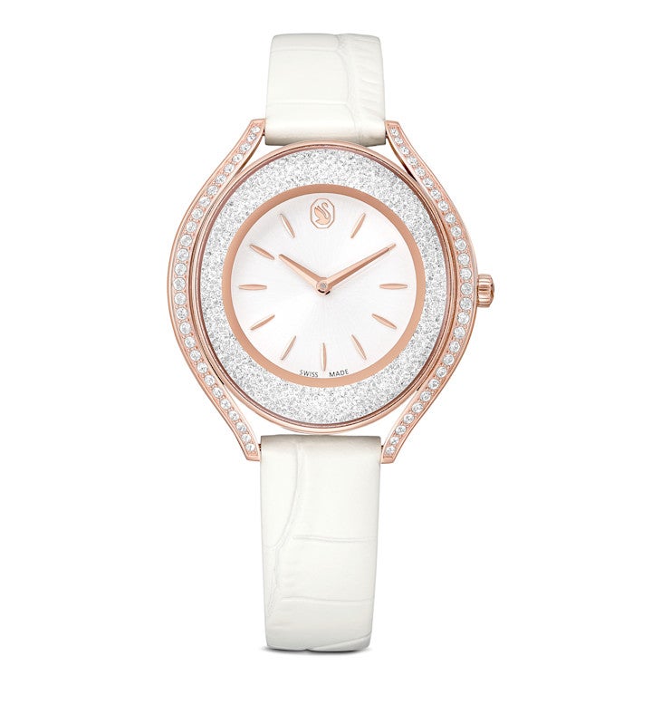 Crystalline Aura Watch Swiss Made Leather Strap White
