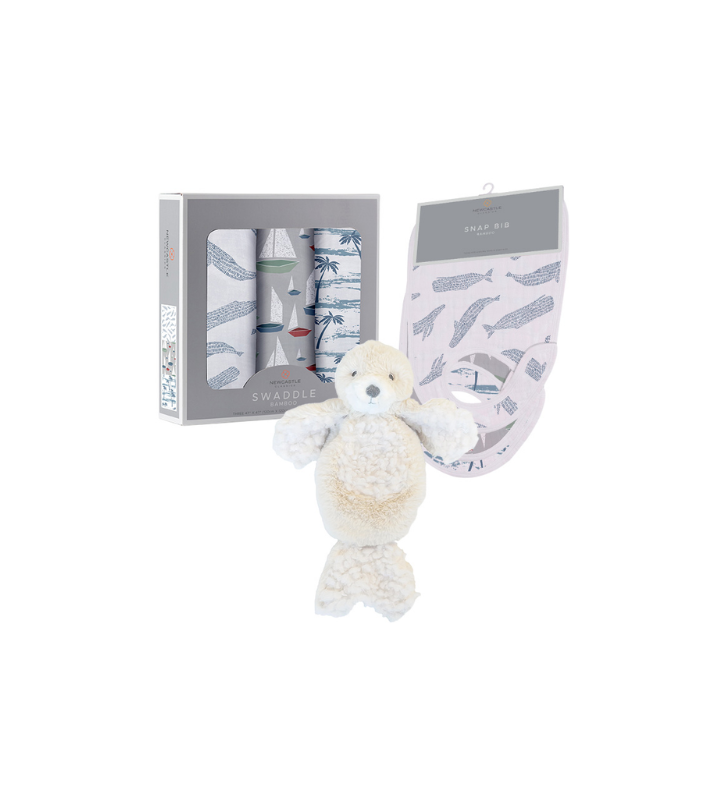 Gift Set - Ocean Tides Swaddle 3-pack, Bibs And Plush Toy