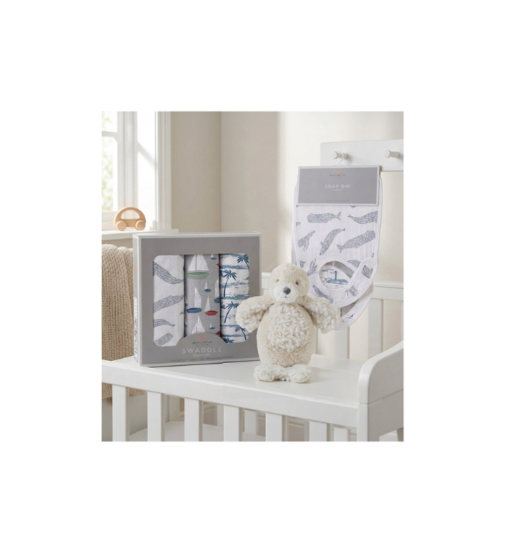 Gift Set   Ocean Tides Swaddle 3 pack, Bibs And Plush Toy