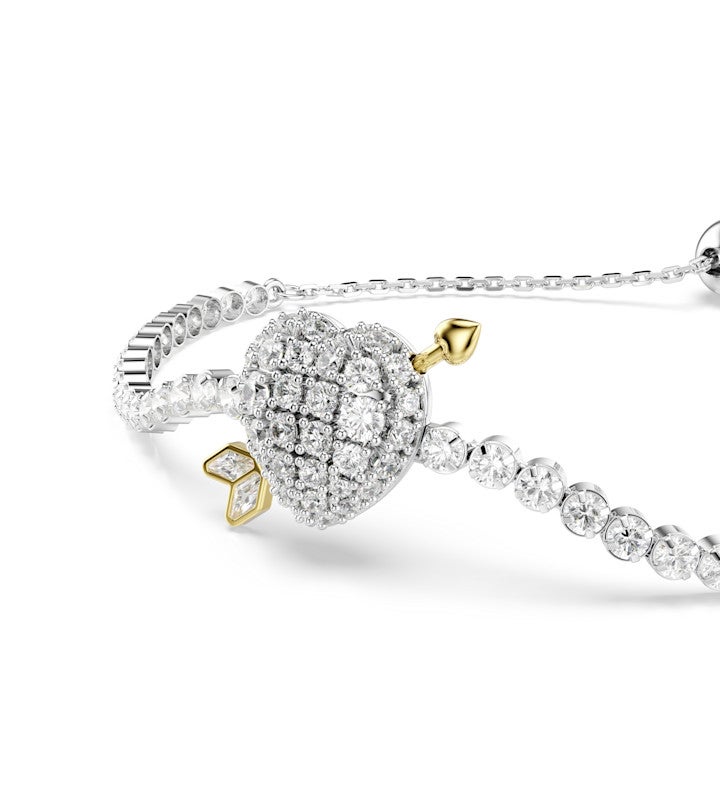 Idyllia Bracelet, Mixed Cuts, Heart With Arrow, White, Rhodium Plated