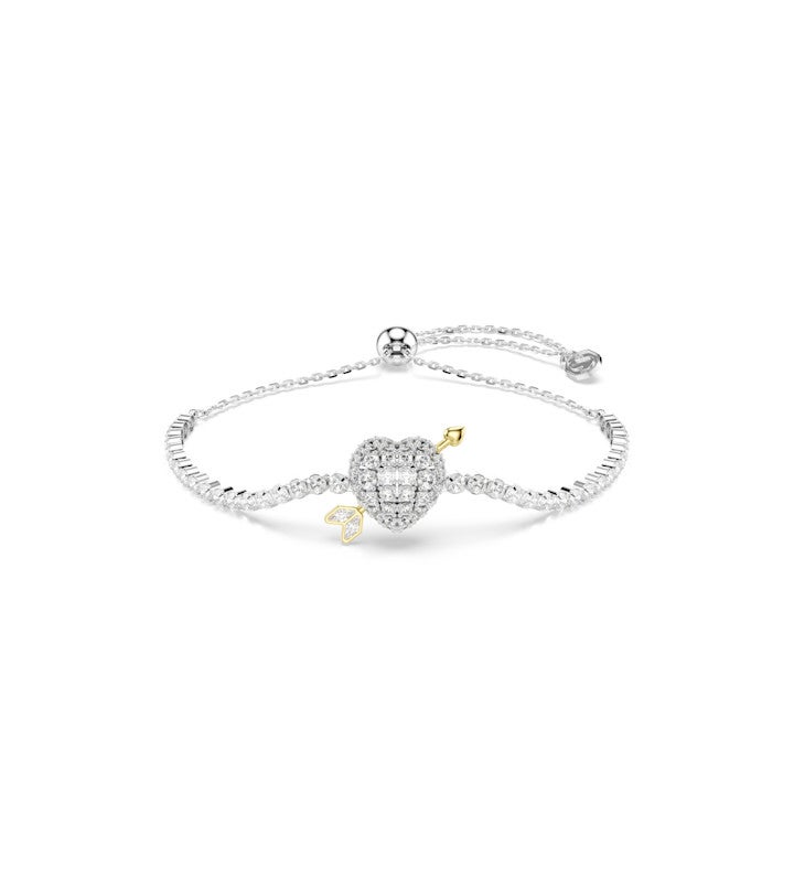 Idyllia Bracelet, Mixed Cuts, Heart With Arrow, White, Rhodium Plated