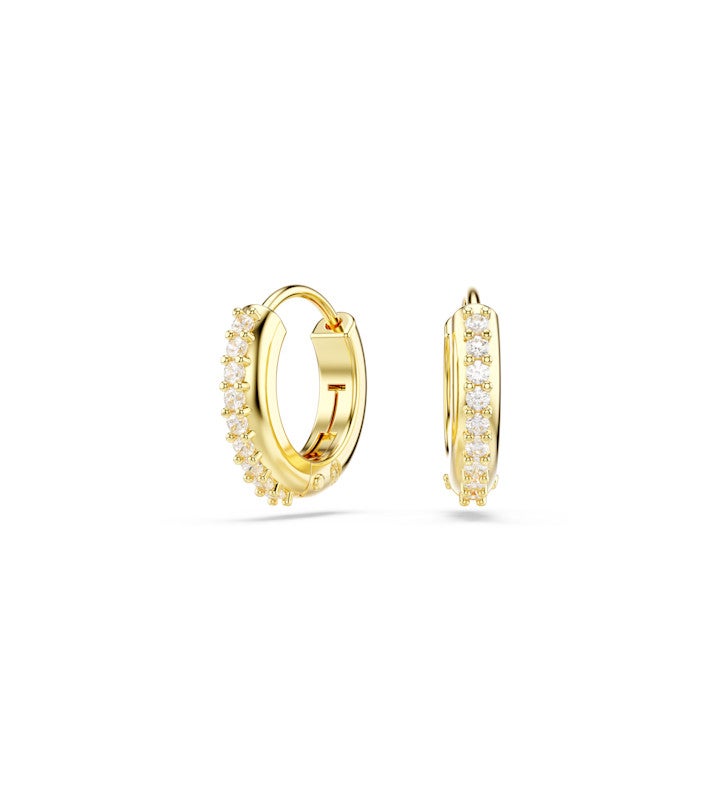 Matrix Hoop Earrings, Round Cut, White, Rhodium Plated