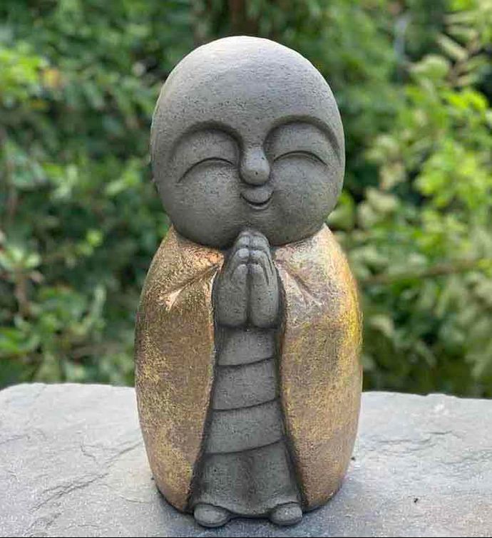 15" Grey And Golden Polyresin Monk