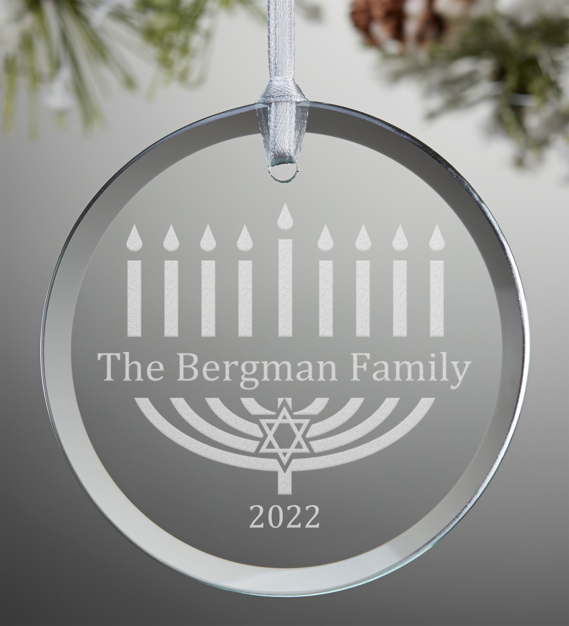 Menorah Personalized Glass Ornament