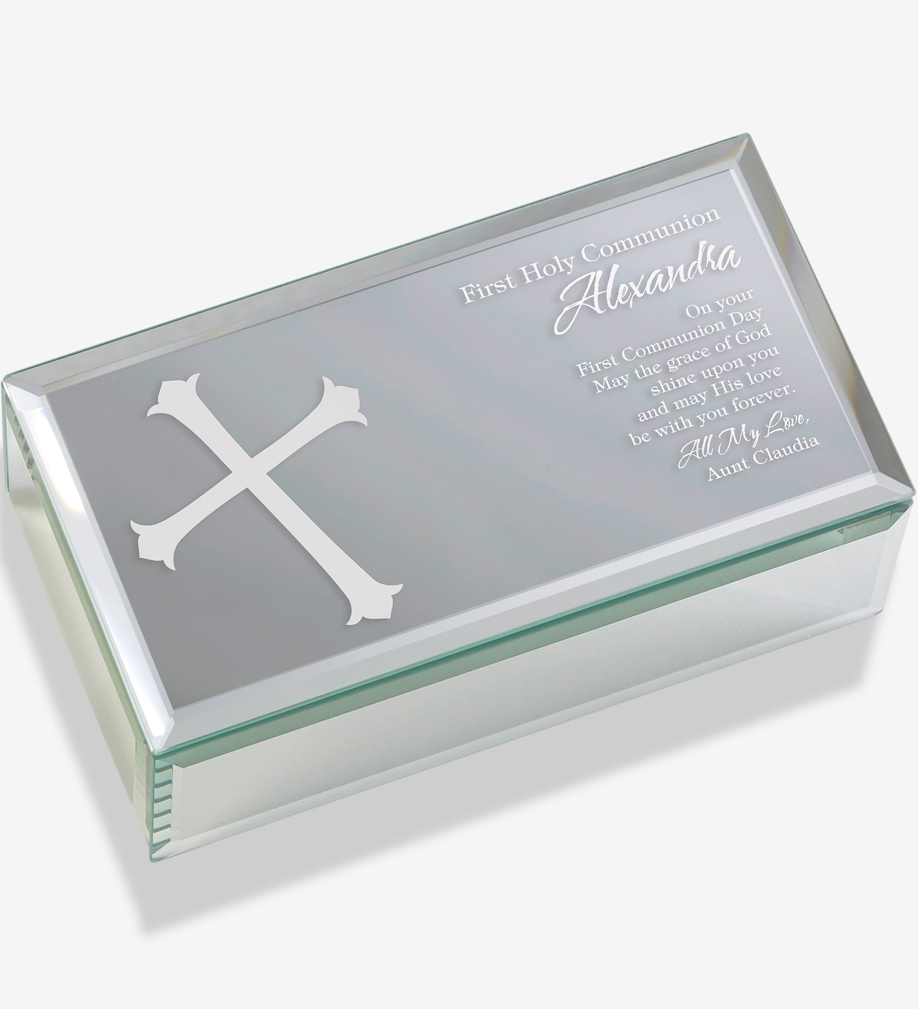First Communion Blessing Engraved Mirrored Storage Box