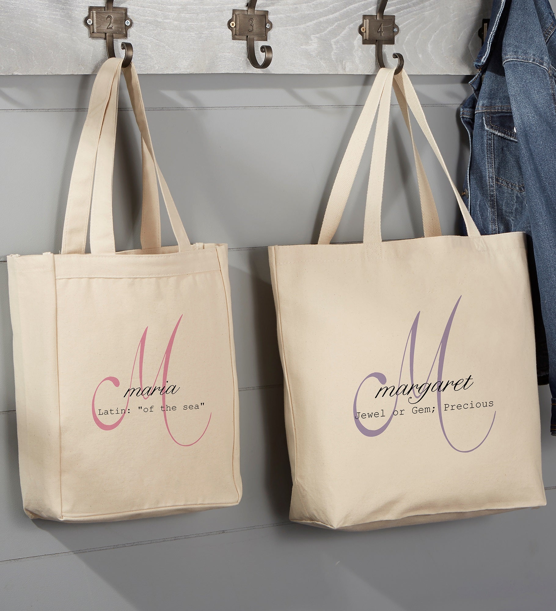 Name Meaning Monogram Personalized Canvas Tote Bags