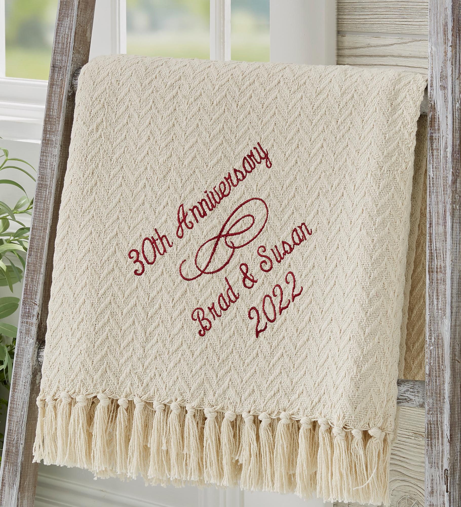 Happy Anniversary Embroidered Afghan