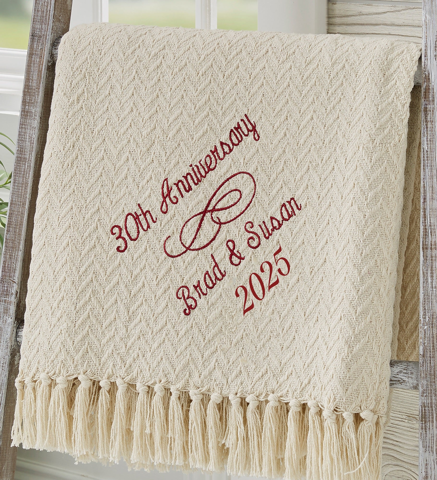 Happy Anniversary Embroidered Afghan